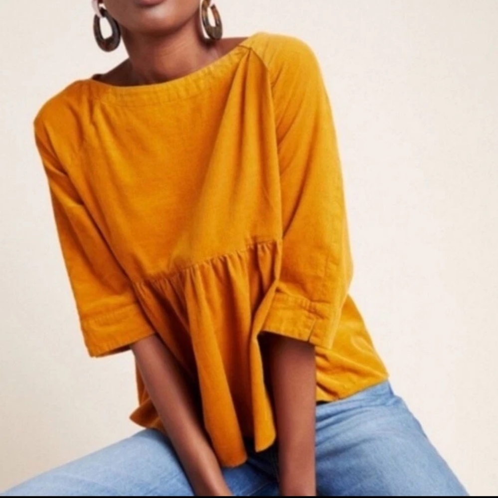 Maeve Anthropologie Mustard Babydoll blouse